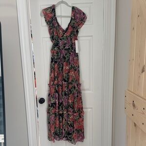 Aqua Floral Ruffled Maxi Dress